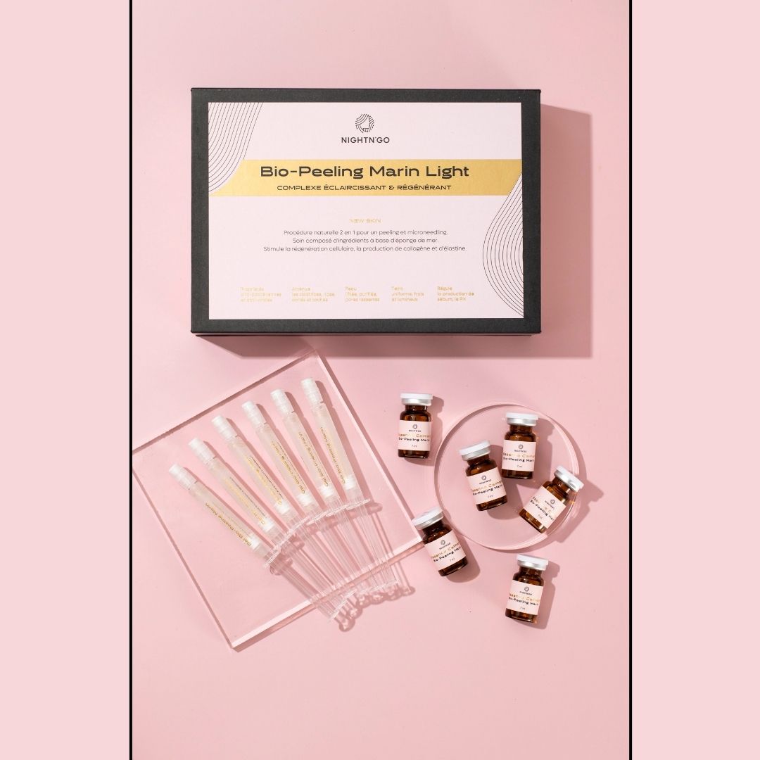 Peeling, spicules, sérum blanchiment, dmcell, stayve, peau blanchiment, hyper pigmentation, taches brune, anti-acné, peeling aux algues, peeling zena, bio microneedling, bio peeling marin