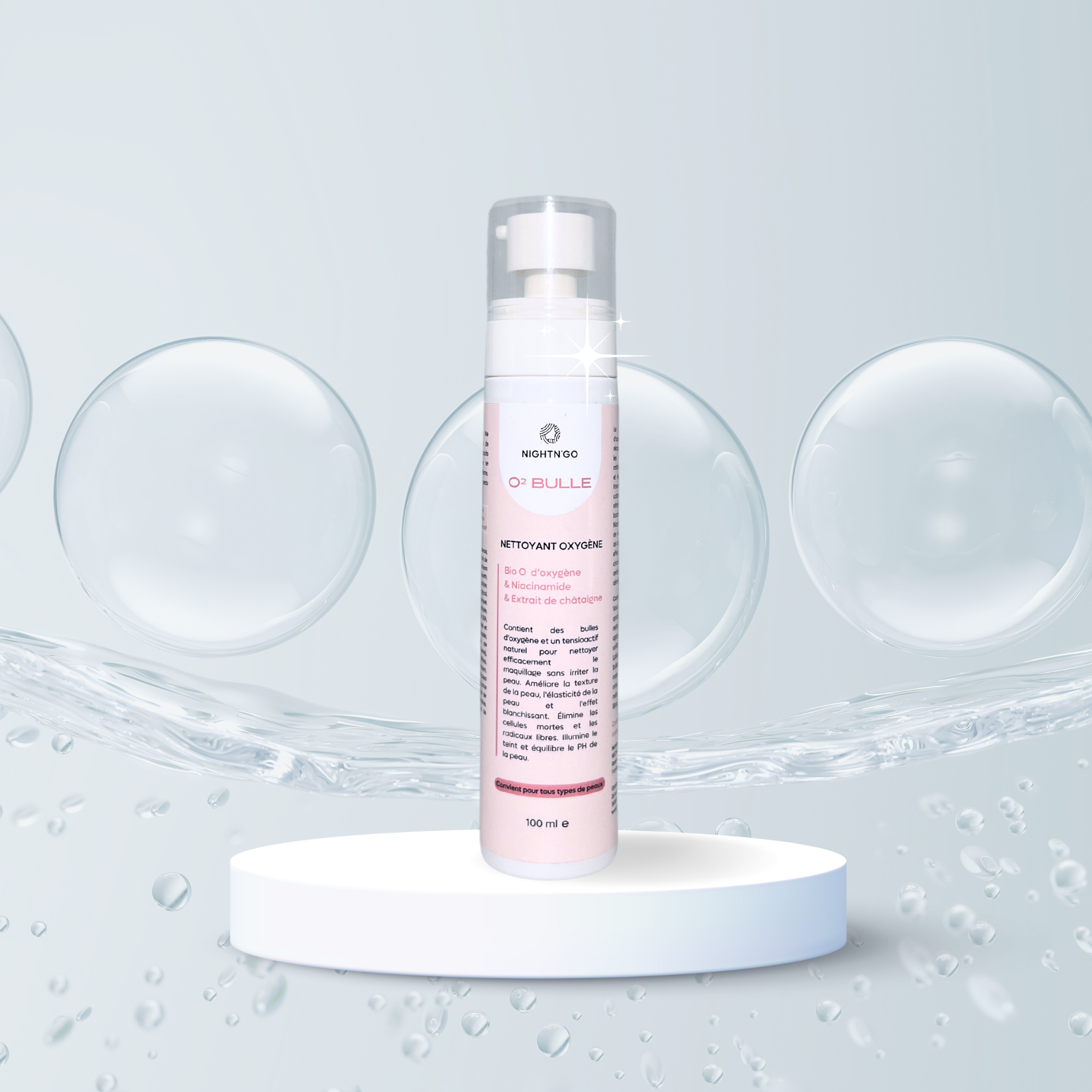O2 bubble, bulle d’oxygène, soin visage CO2, gel nettoyant bulle, Carboxythérapie