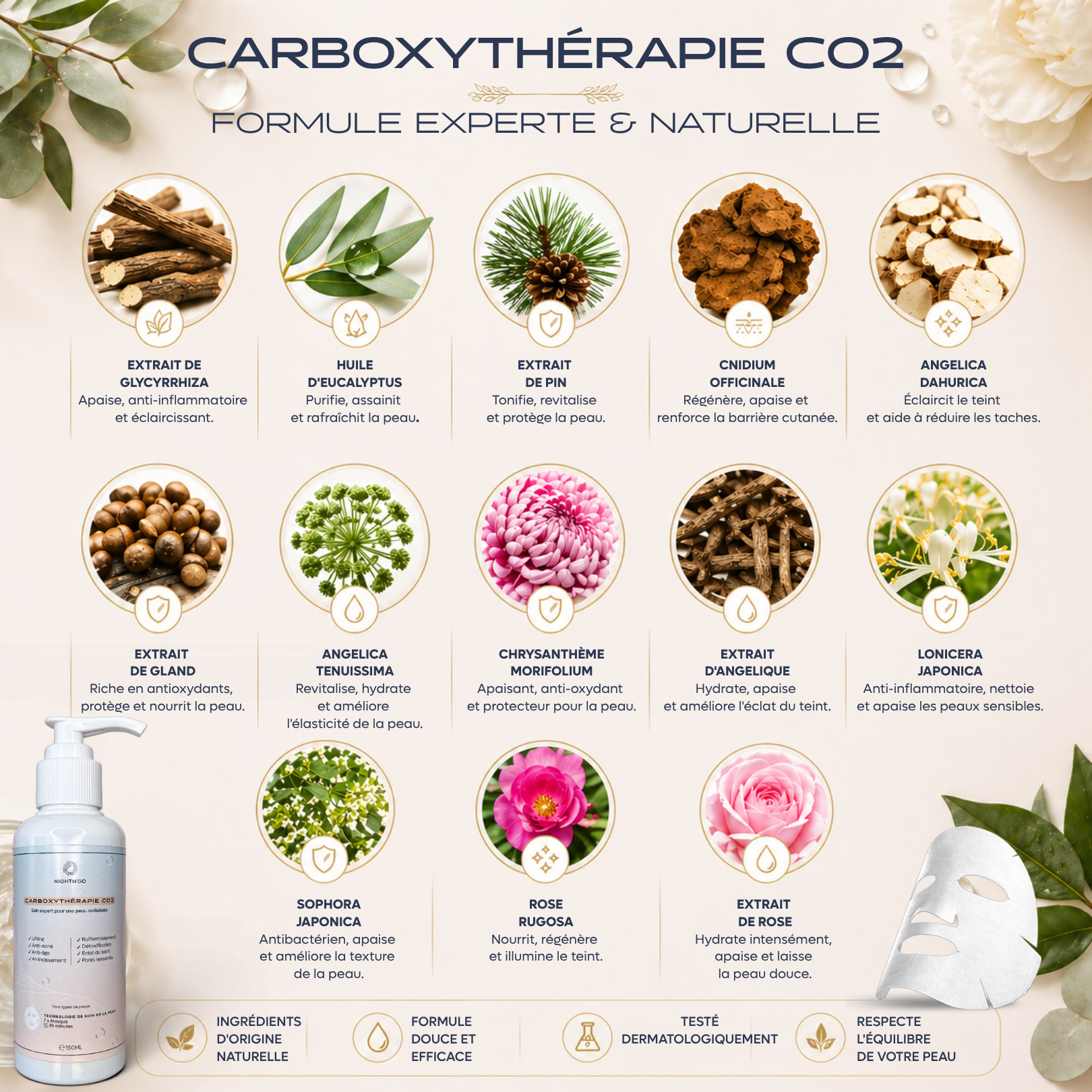 Masque de carboxythérapie, masque carboxy, masque carboxy CO2, Masque CO2,
Soin visage innovant
Oxygénation cellulaire
Microcirculation
Peaux acnéiques
Réduction des boutons
Pores resserrés
Teint uniforme
Régénération cutanée
Taches pigmentaires
Effet Bohr
Peau éclatante
Anti-âge
Hydratation profonde
Soin dermo-cosmétique
Masque de Carboxythérapie CO₂, soin visage innovant. Stimule l’oxygénation cellulaire, améliore la microcirculation et réduit les imperfections cutanées. Idéal pour réduire les boutons