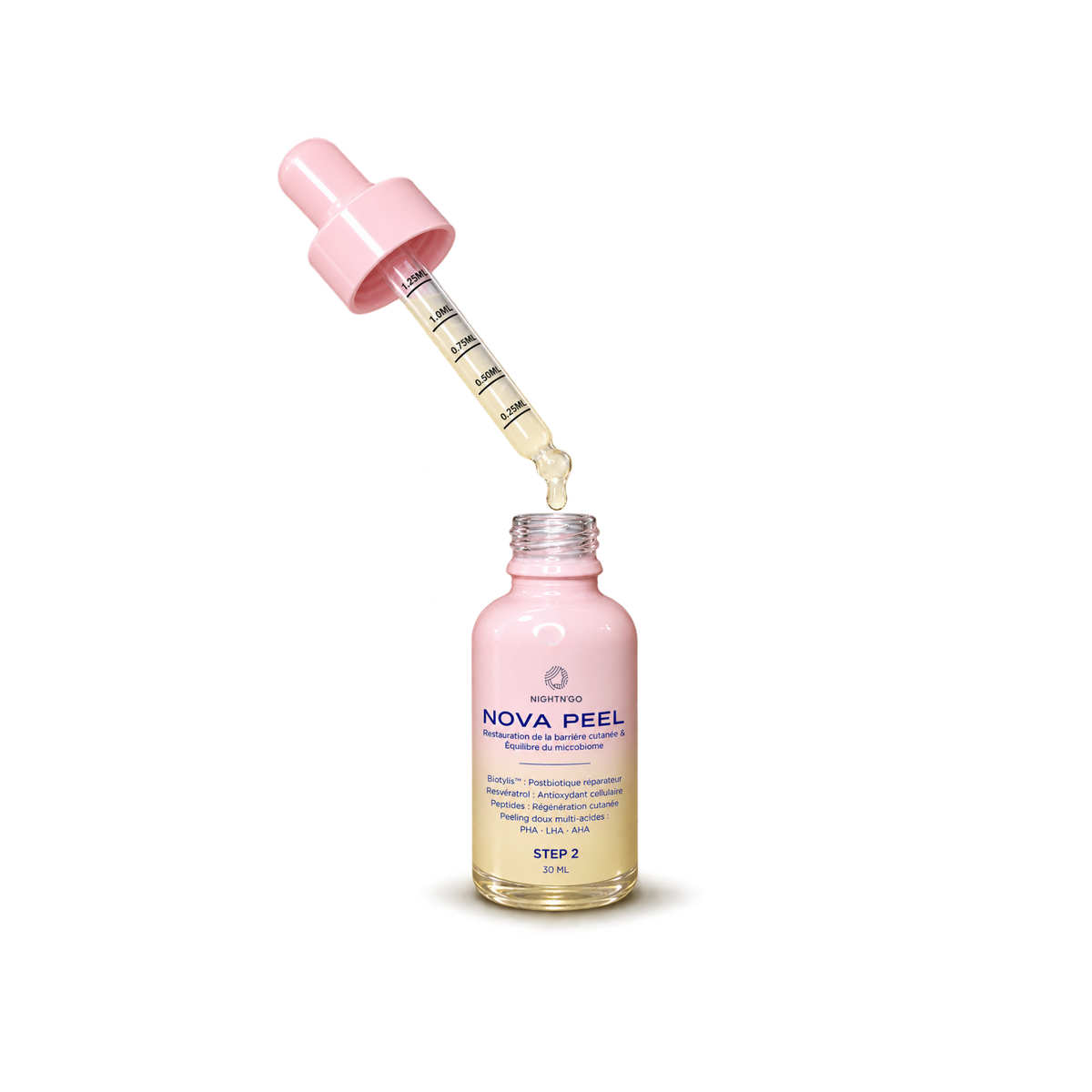 Duo Nova peel Nightn'go composé des sérums Step 1 et step 2, un soin peeling doux agissant en profondeur, aide à réstaurer la barrière cutanée