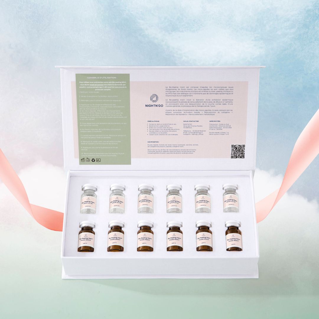 Peeling, spicules, sérum blanchiment, dmcell, stayve, peau blanchiment, hyper pigmentation, taches brune, anti-acné, peeling aux algues, peeling zena, bio microneedling, bio peeling marin
