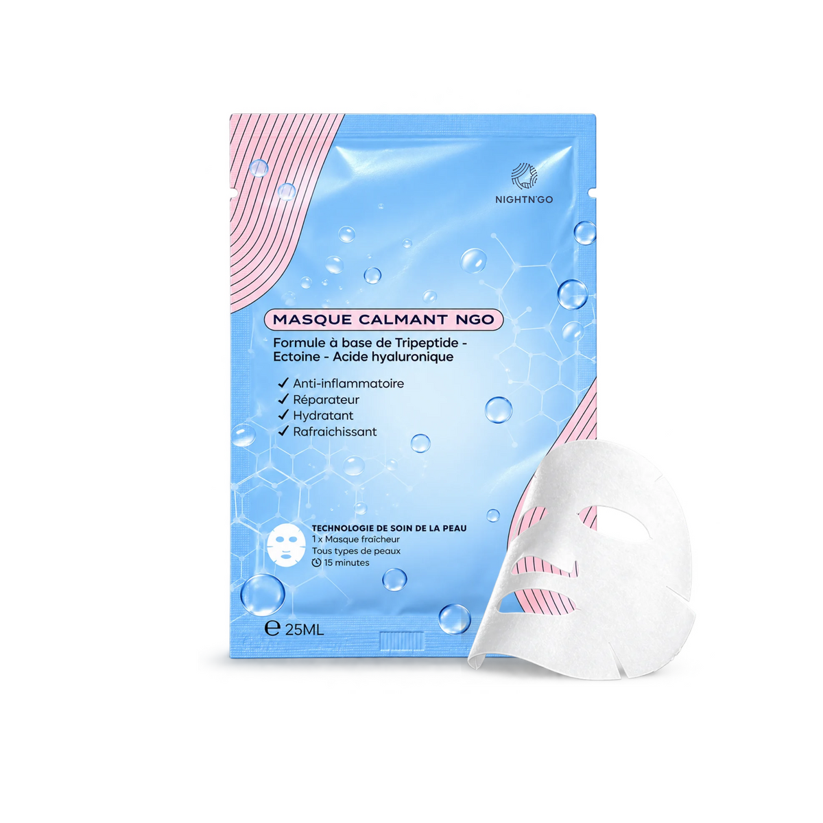 Masque calmant SOS Nightn'go 25ml enrichi en ectoïne, tripeptides et acide hyaluronique, conçu pour apaiser, hydrater, rafraichir et aider à réparer les peaux sensibilisées