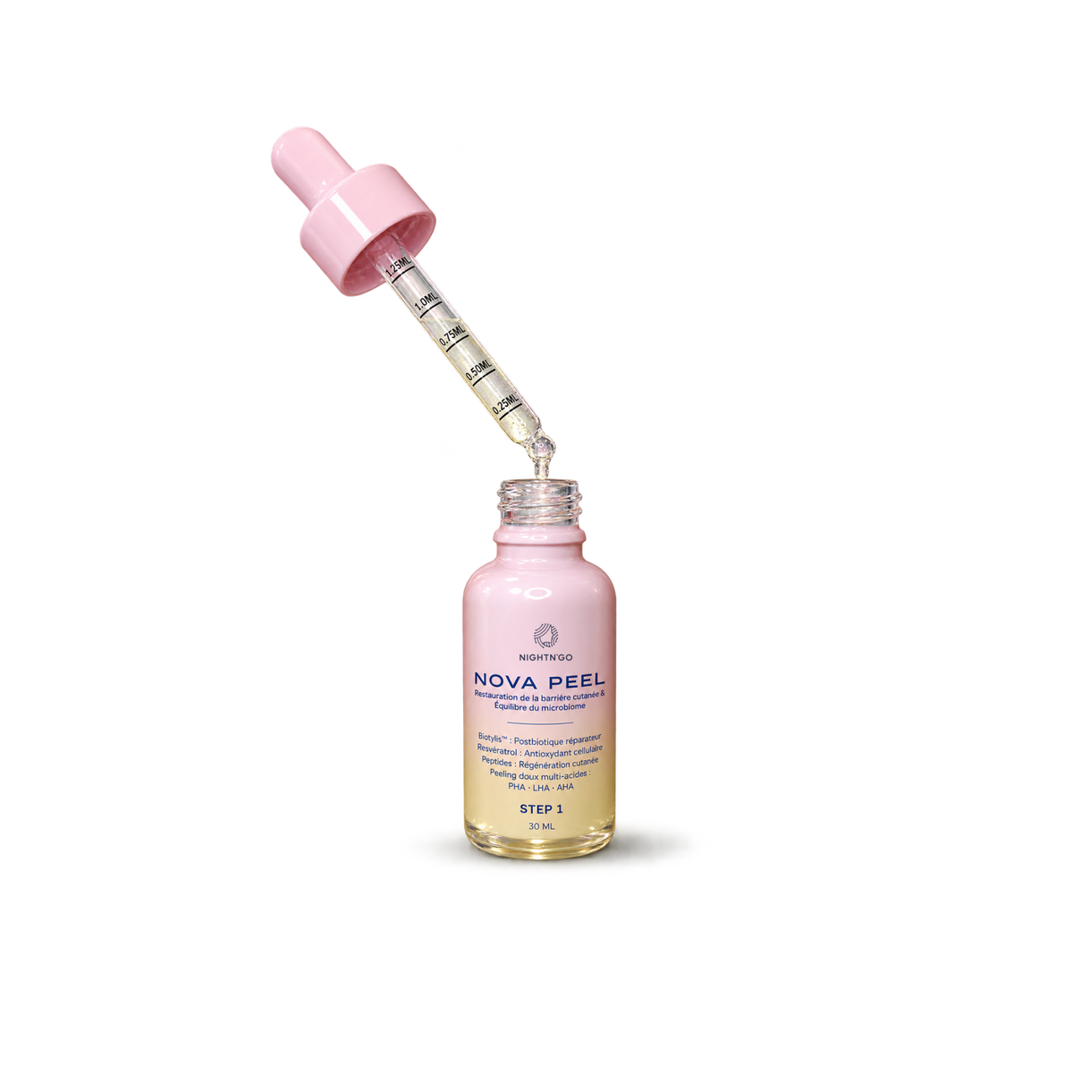 Duo Nova peel Nightn'go composé des sérums Step 1 et step 2, un soin peeling doux agissant en profondeur, aide à réstaurer la barrière cutanée