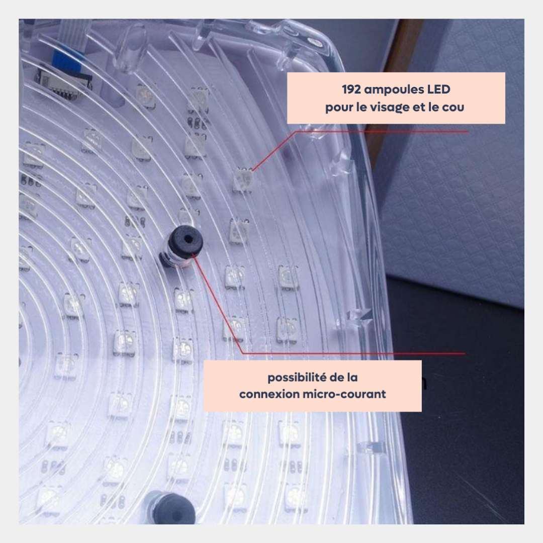 masque led photomodulation, masque led, lumineux, masque visage et cou, lumineux, led affection cutanées.